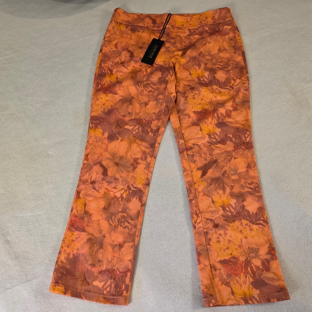 Carlisle Collection Bastille Floral Pants Orange Camellia Multi Cotton Twill 12